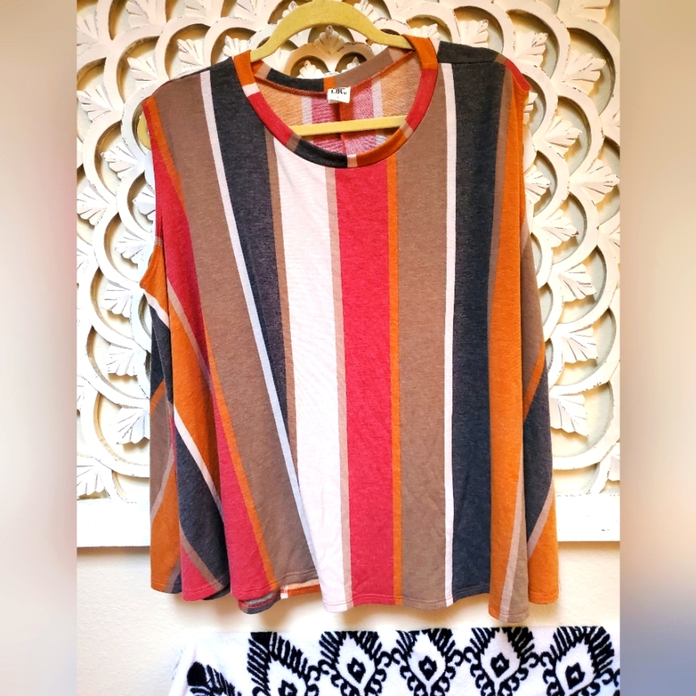 Retro Earth Tones Vertical Striped Boxy Tank by Sew in Love Large